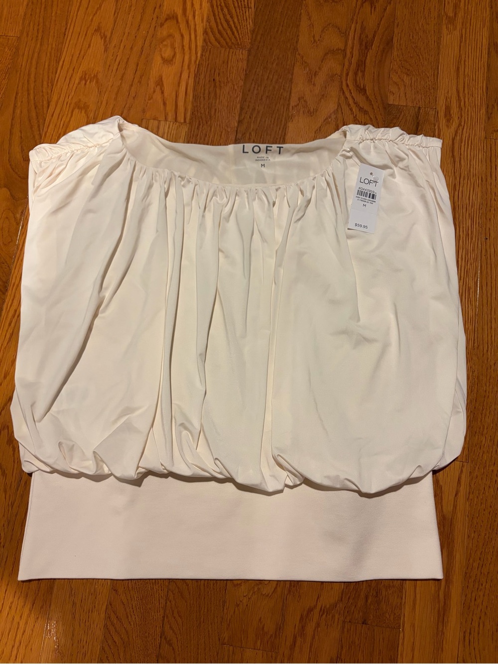 LOFT Cream Blouson Bubble Hem Top, medium, new with tags